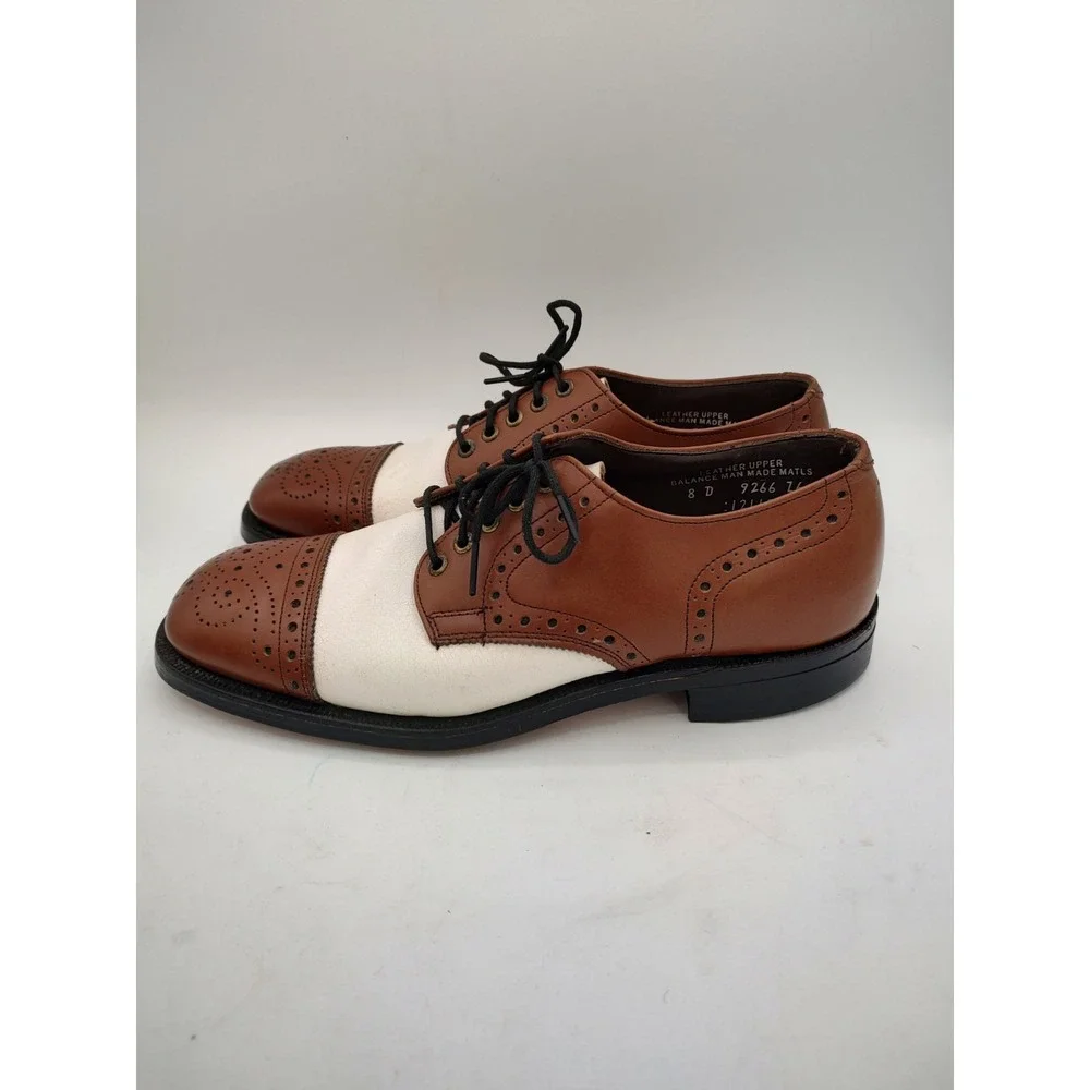 Vintage Brown & WHITE‎ CAP TOE Two Tone  OXFORD Rockabilly Shoe sz 8 Men